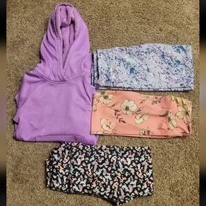 Lot Of 4 Athletic Works/Justice Leggings & Pullover Hoodie Girls Size 6-6x Used